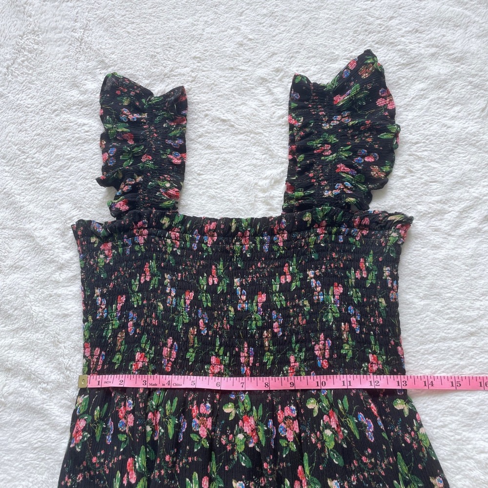 Floral Square-Neck Midi Dress - Black with Pink & Green Floral - Picture 7 of 8